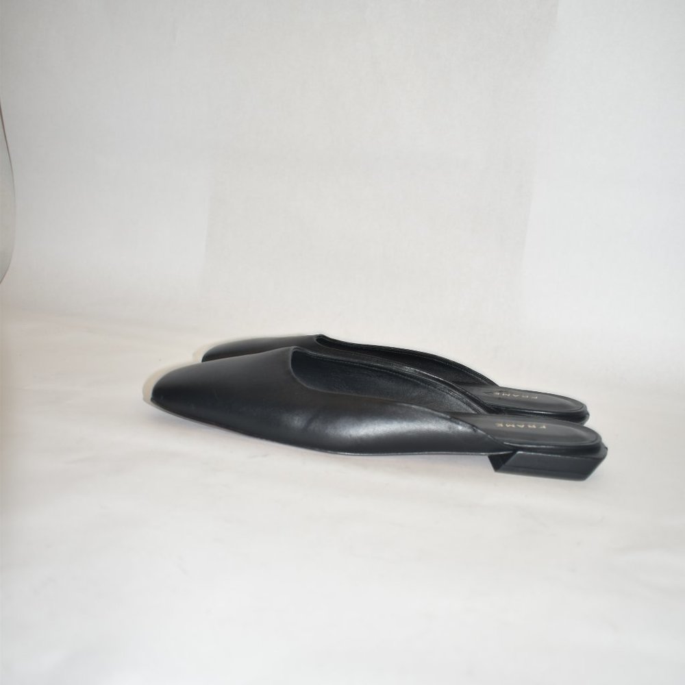 FRAME LE TOWN SQUARE-TOE LEATHER MULES BLACK LEATHER SLIDE SHOES 39.5 - Picture 5 of 7